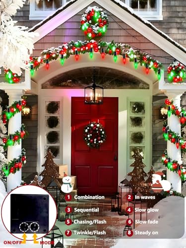 C6 Solar Christmas Lights Outdoor  50 Led 16Ft Christmas Decorations Outdoor Waterproof  Solar String Lights For Outside With 8 Modes  Fairy Twinkle Light For Tree Garden Xmas Decor (Red And Green)