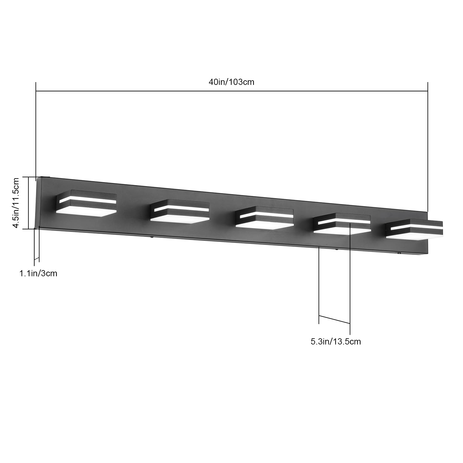 SineRise 5-Light LED Bathroom Vanity Light Fixture, Dimmable, Matte Black, 40-Inch, Model H0001-44, 5CCT Over Mirror Lighting