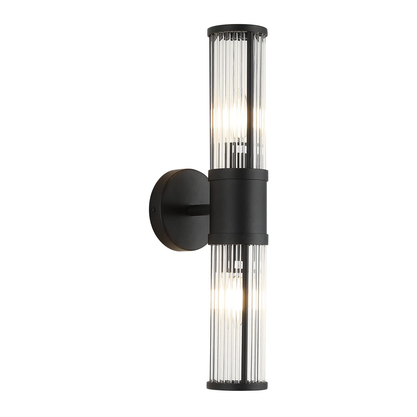 ECOBRT 2-Light Matte Black Bathroom Vanity Light - Modern Metal Wall Fixture with Glass Rods for Mirror, Bedroom, Hallway - Model 1630-BK