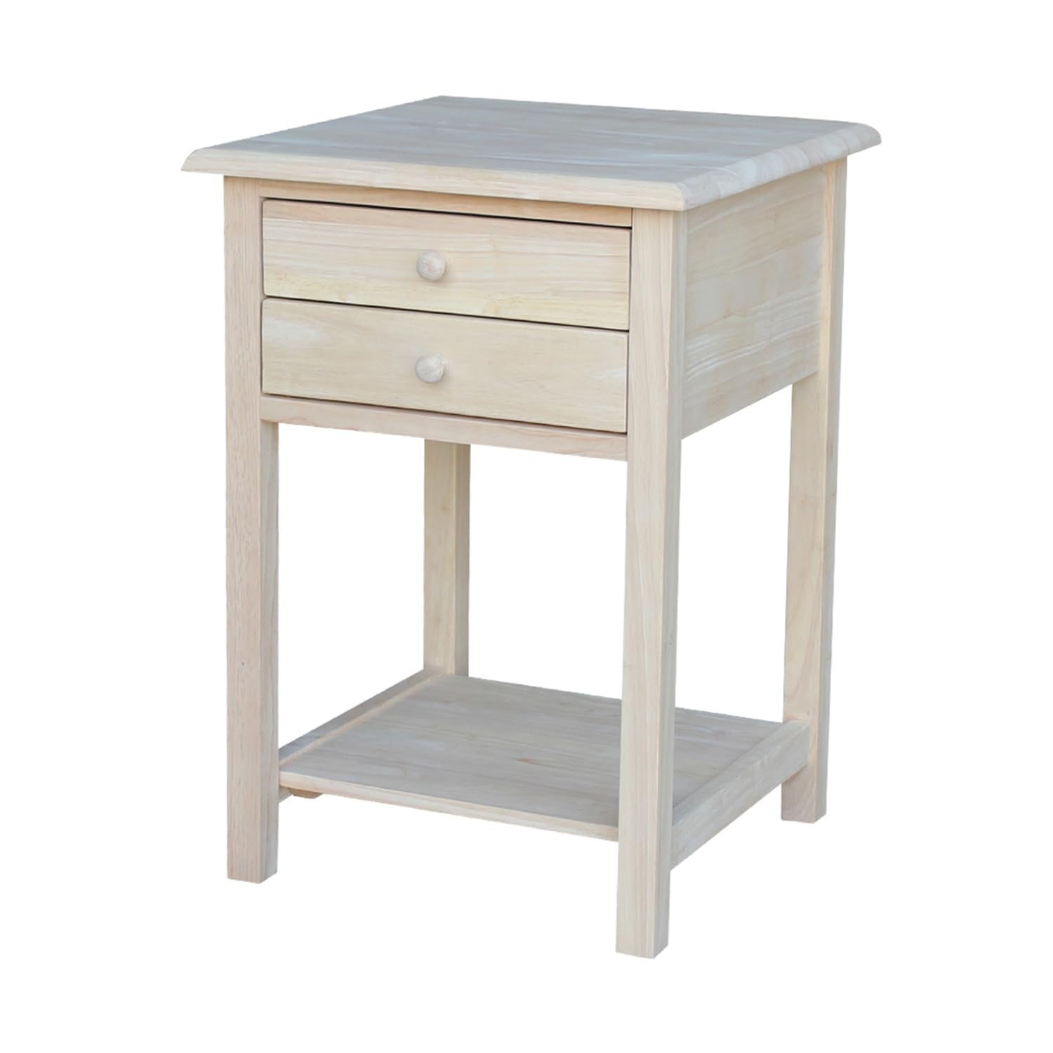 IC International Concepts Rectangular Side Table, 2 Drawers, Eco-Friendly Parawood, 25.6inH, Unfinished, Model OT-92