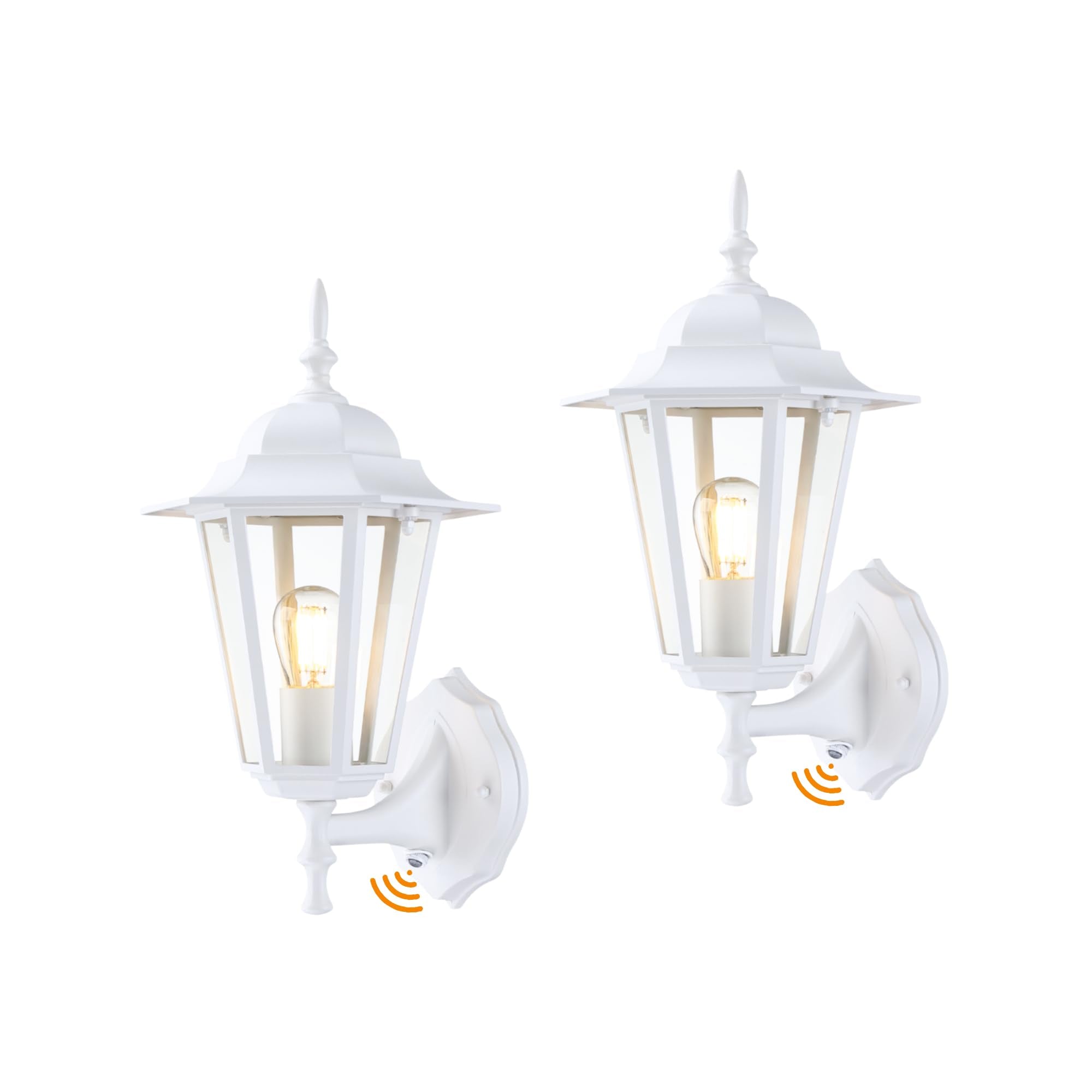 GRUENLICH Dusk to Dawn Outdoor Wall Sconce, 14in White Aluminum, Clear Glass, 2 Pack, Model GR-WL003D2D-WT-2PK