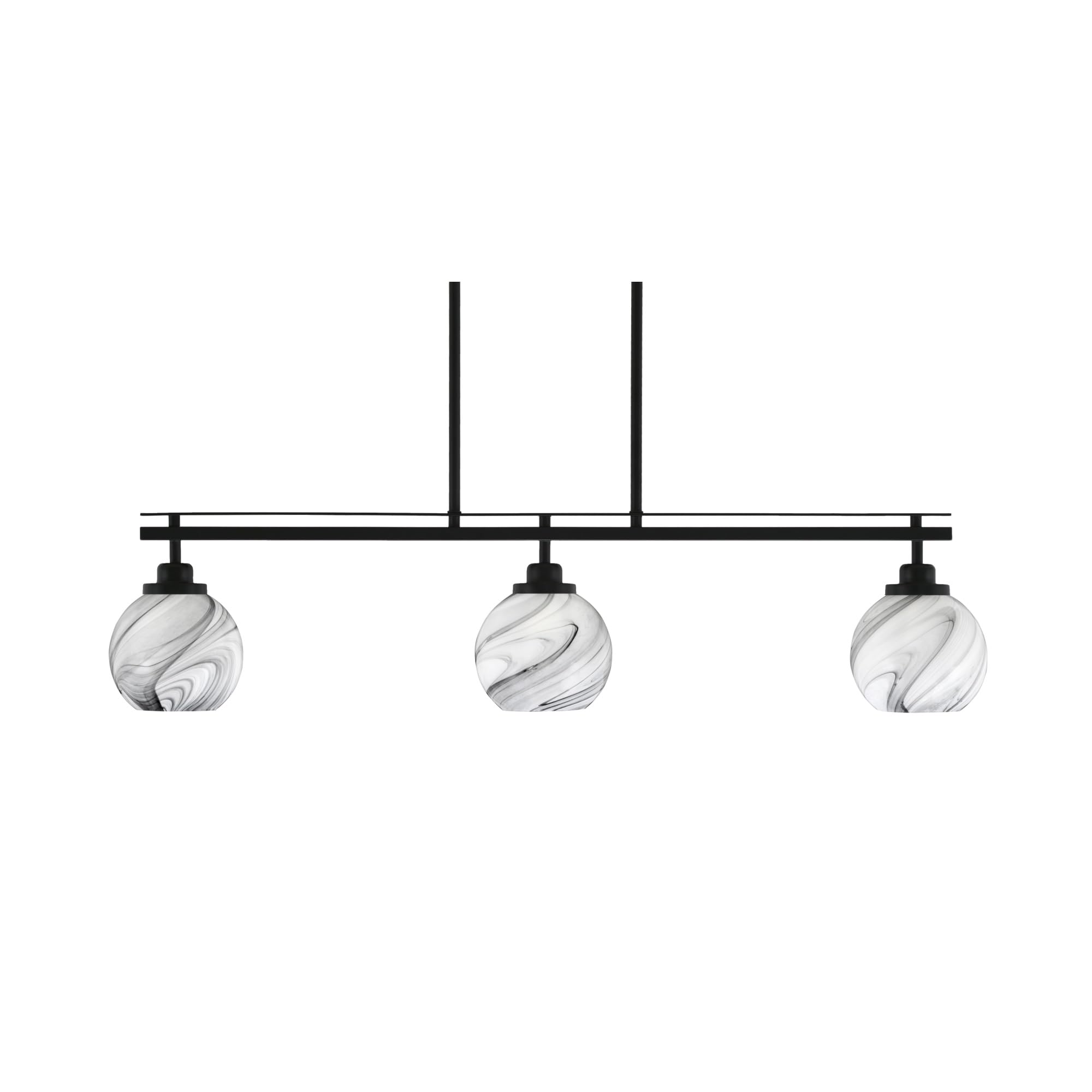 Toltec Lighting Odyssey 3 Light Island Light, Matte Black Finish, 5.75in Onyx Swirl Glass