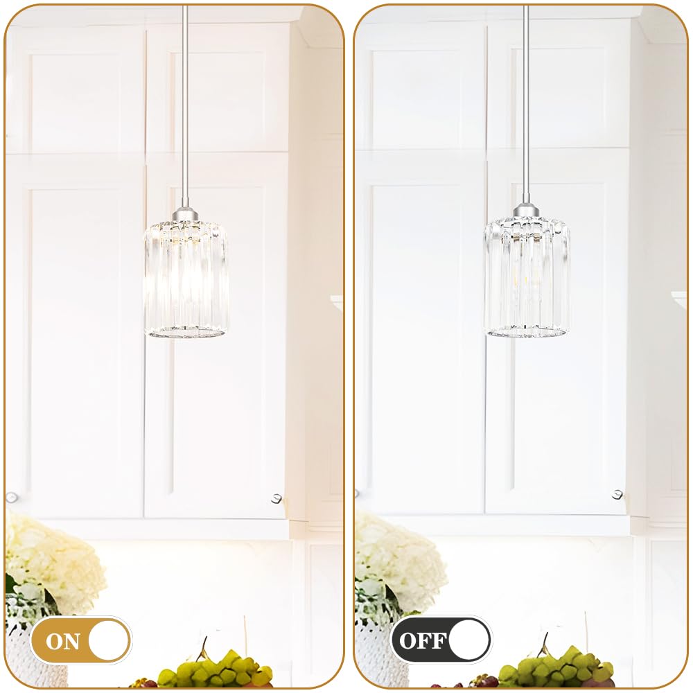 Lxybcce Chrome Kitchen Pendant Lights Over Island With Adjustable Rods - Crystal Pendant Lighting Fixtures 3 Pack  Ideal Over Dining Table Or Bar  E26 Bulb Compatible  No Electrician Needed