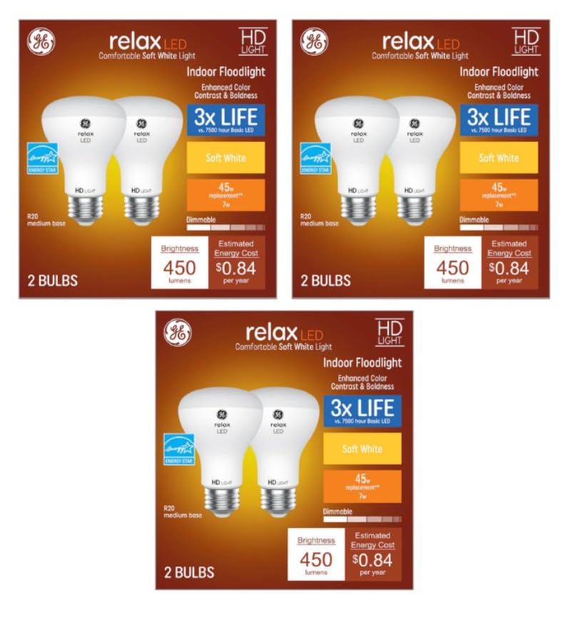 Ge Relax 6-Pack R20 45-Watt Equivalent Soft White Dimmable Led Light Fixture Light Bulbs