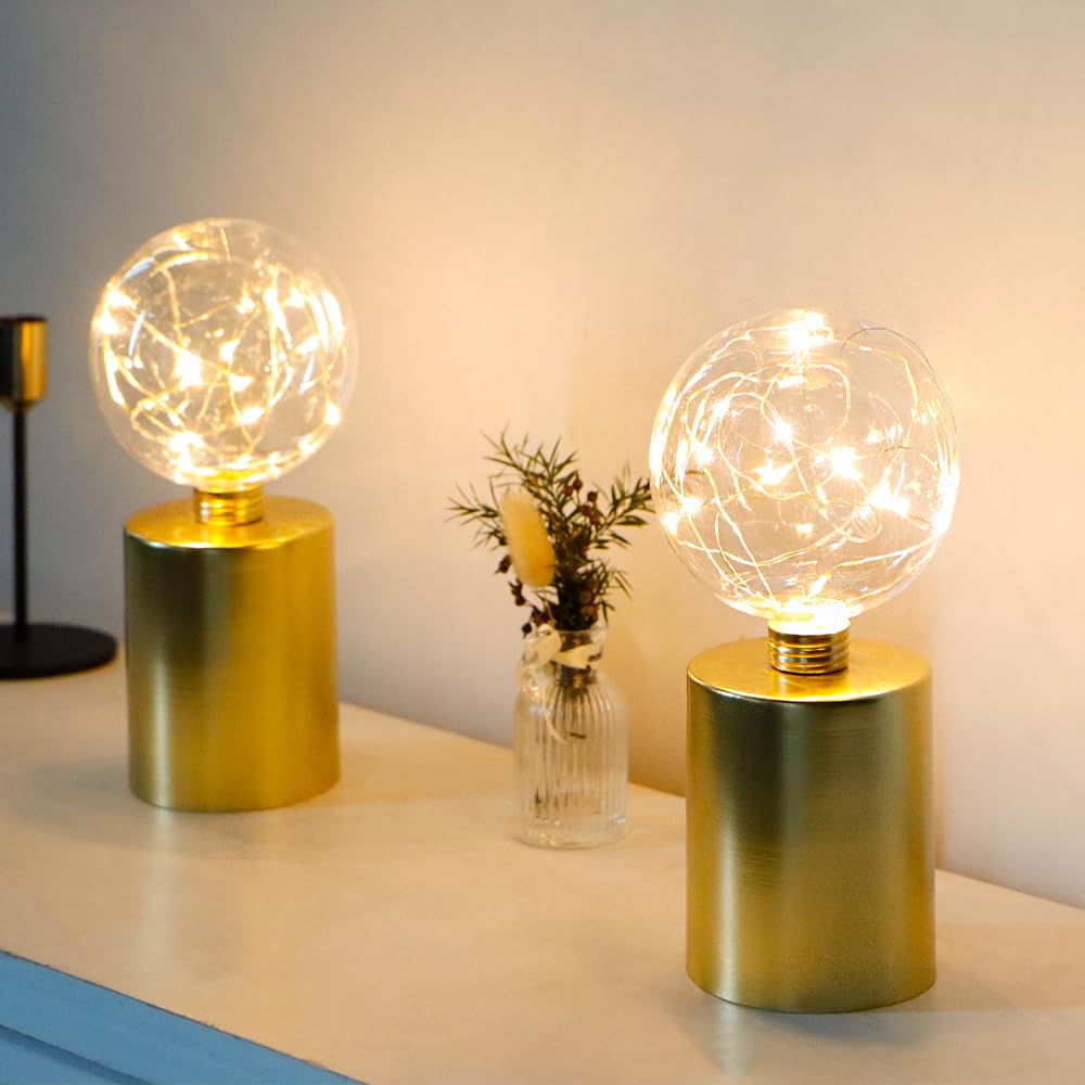 Jhy Design Set Of 2 Gold Table Lamp Battery Powered 8''Tall Cordless Lamp Light Battery Operated Great For Living Room Bedroom W