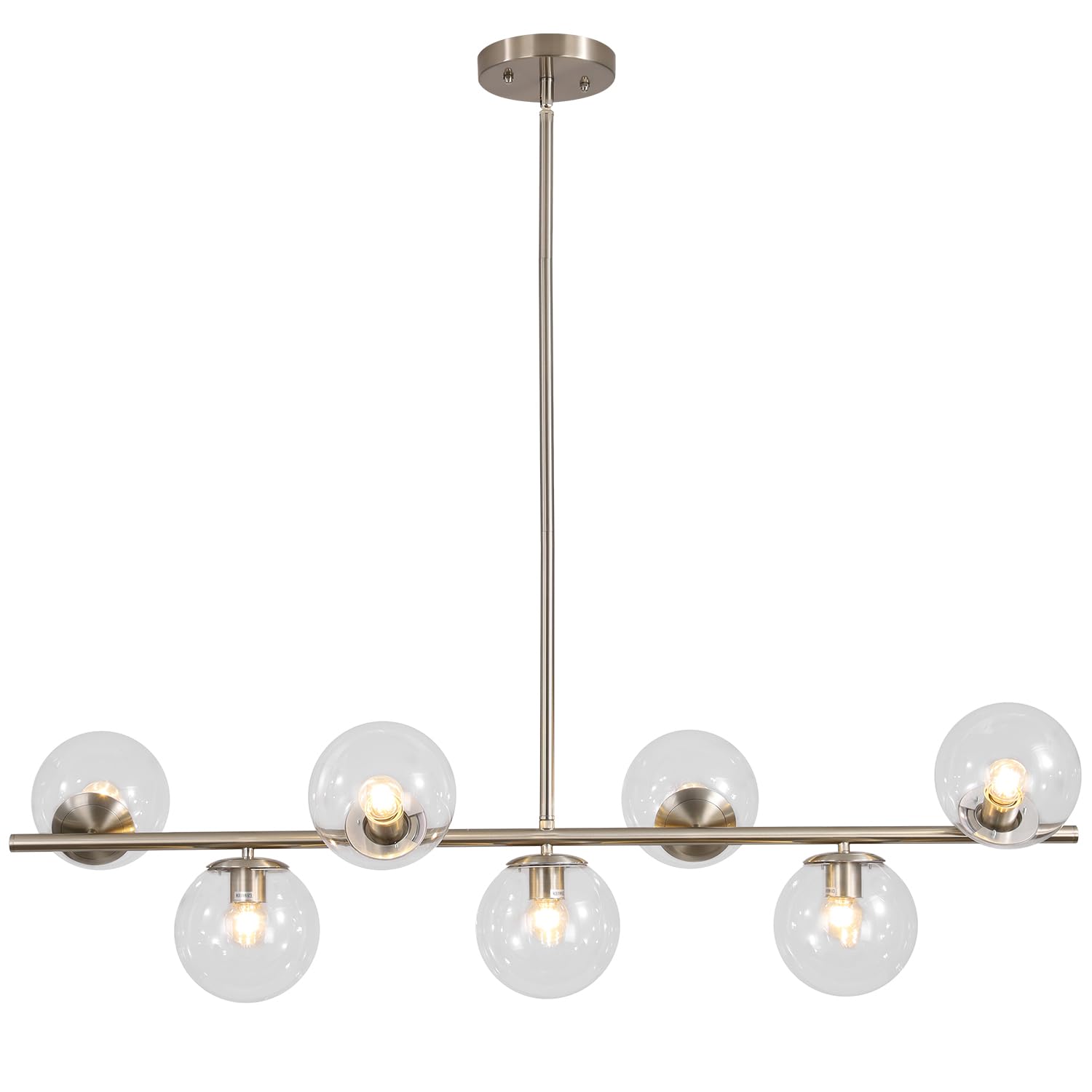 Kco 7-Light Brushed Nickel Chandelier - Modern Silver & Clear Glass Pendant For Kitchen Island