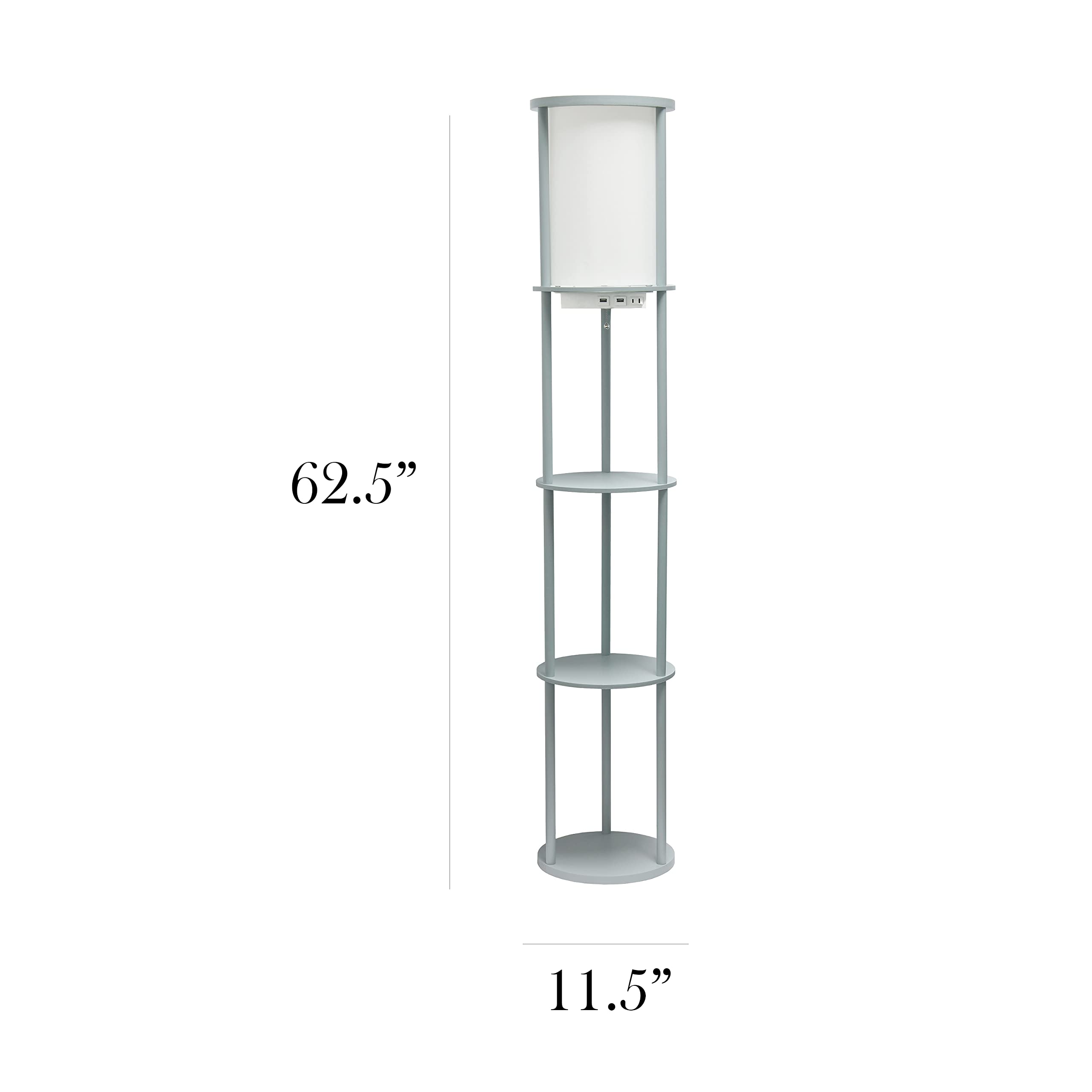 Simple Designs LF2010-GRY 62.5in Round Floor Lamp with USB Ports, Gray