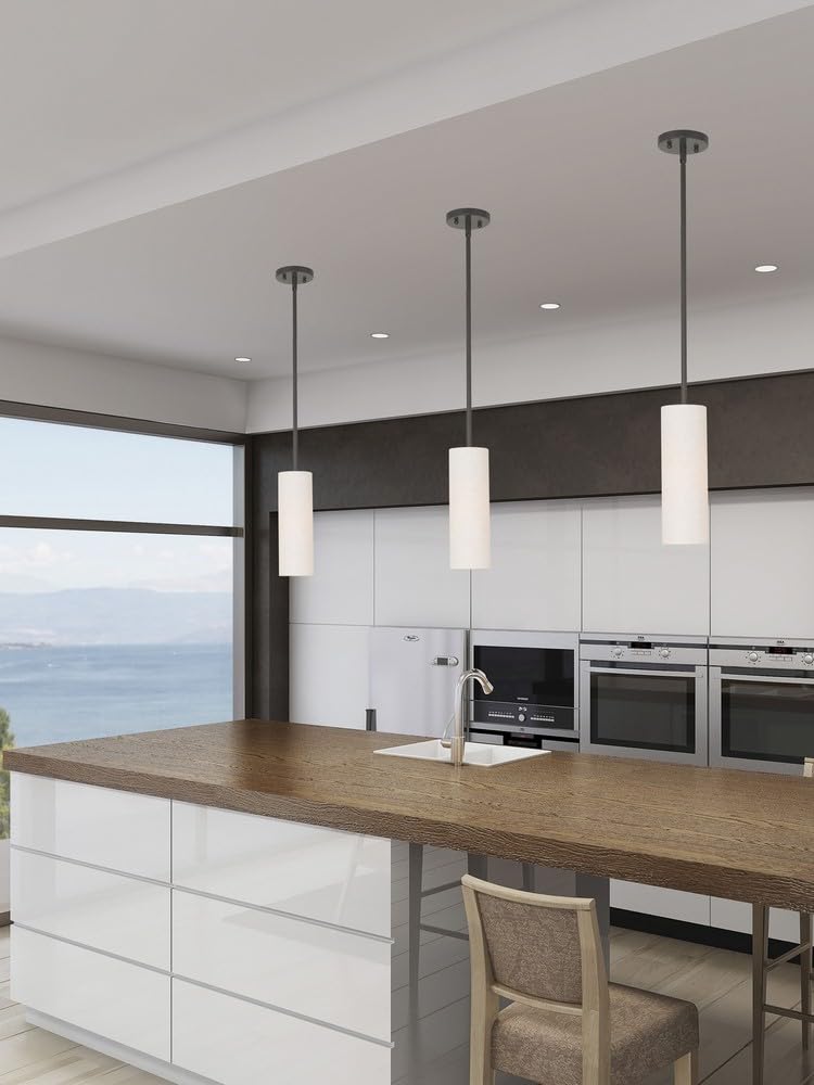 Livex Mini Pendant Light, Brushed Nickel, Glass, 4.75inL x 4.75inW x 49inH, Model 52130-91, Contemporary Modern Design