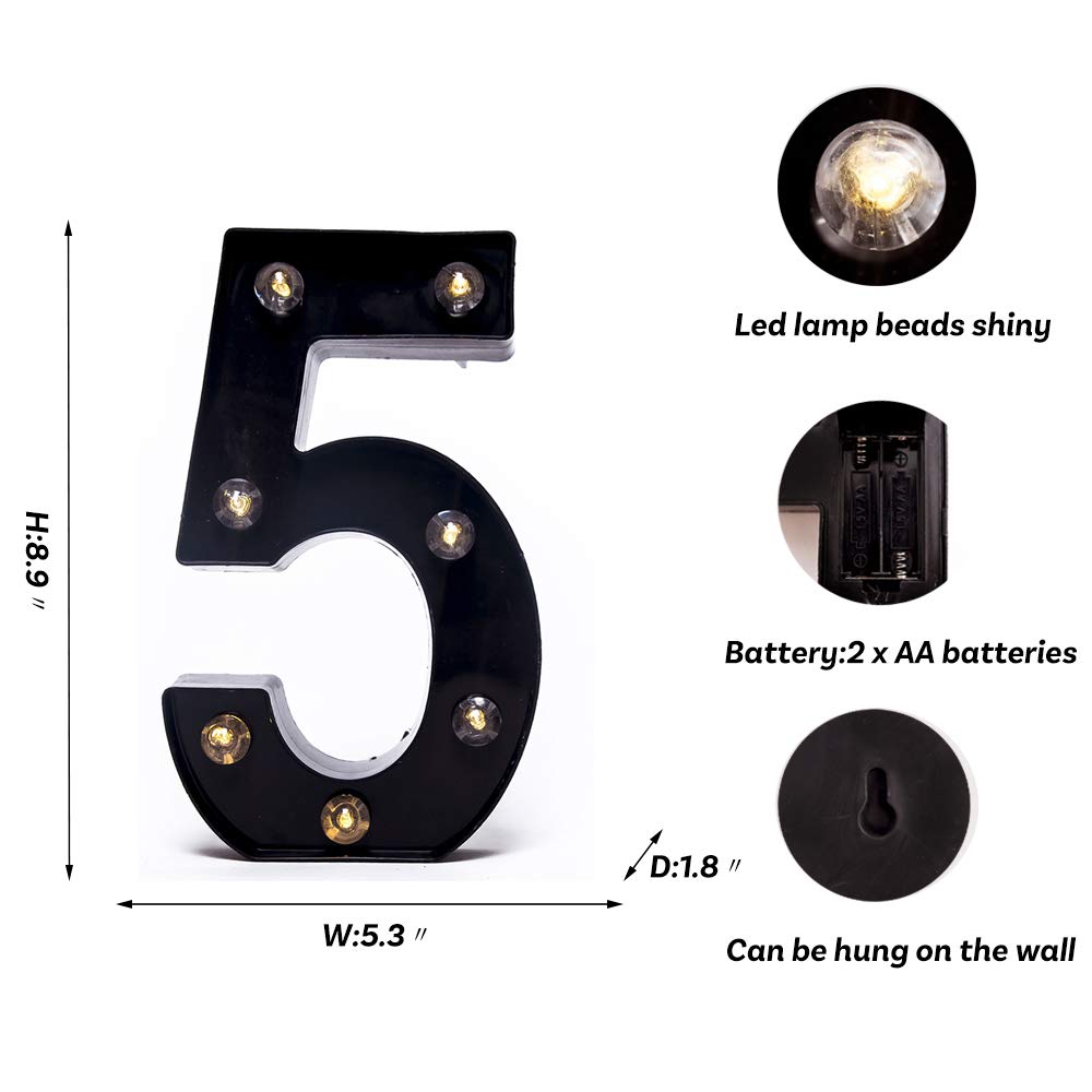 Foaky LED Marquee Number Lights Sign, Battery Powered, Plastic, Black, Night Light for Wedding, Birthday, Party, Home Bar Decoration