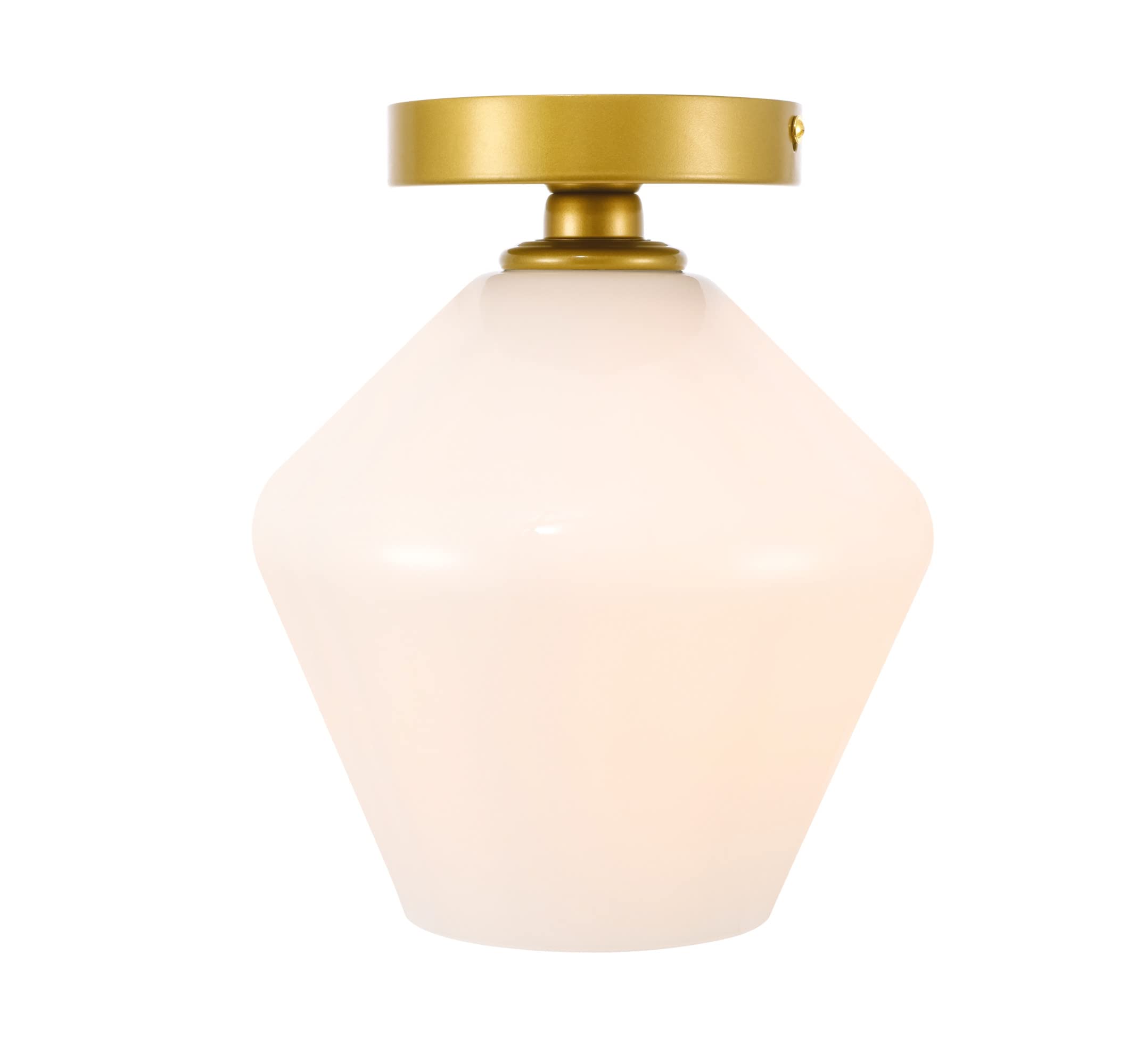 Living District Gene 1-Light Metal & Glass Flush Mount in Brass/Frosted White