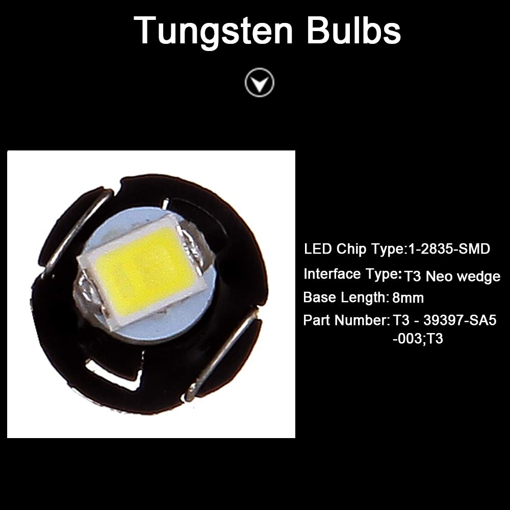 Cciyu 20 Pack White 2835 Smd T3 Neo Wedge 1 Leda/C Lights New 8Mm Us Replacement Fit For 1999-2010 For Honda Accord/Odyssey (White)