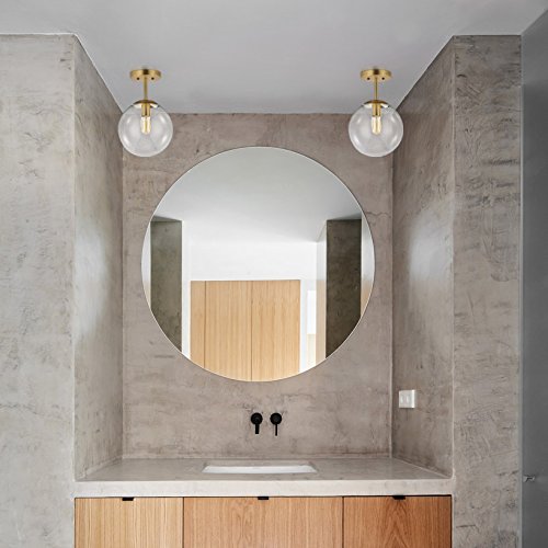 Light Society Zeno Globe Semi Flush Mount Ceiling Light, Brass/Clear Glass, Contemporary Style, Model LS-C176-BRS-CLR
