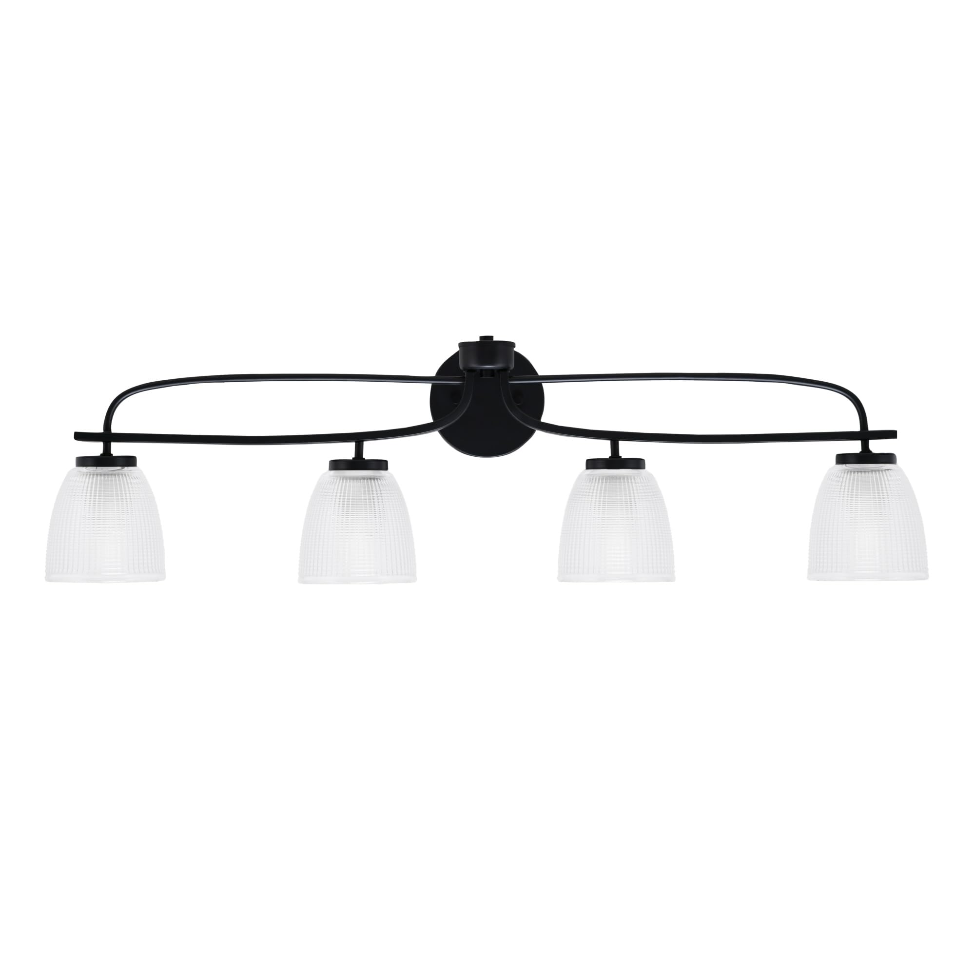 Cavella 4 Light Bath Bar Shown In Matte Black Finish With 5" Clear Ribbed Glass