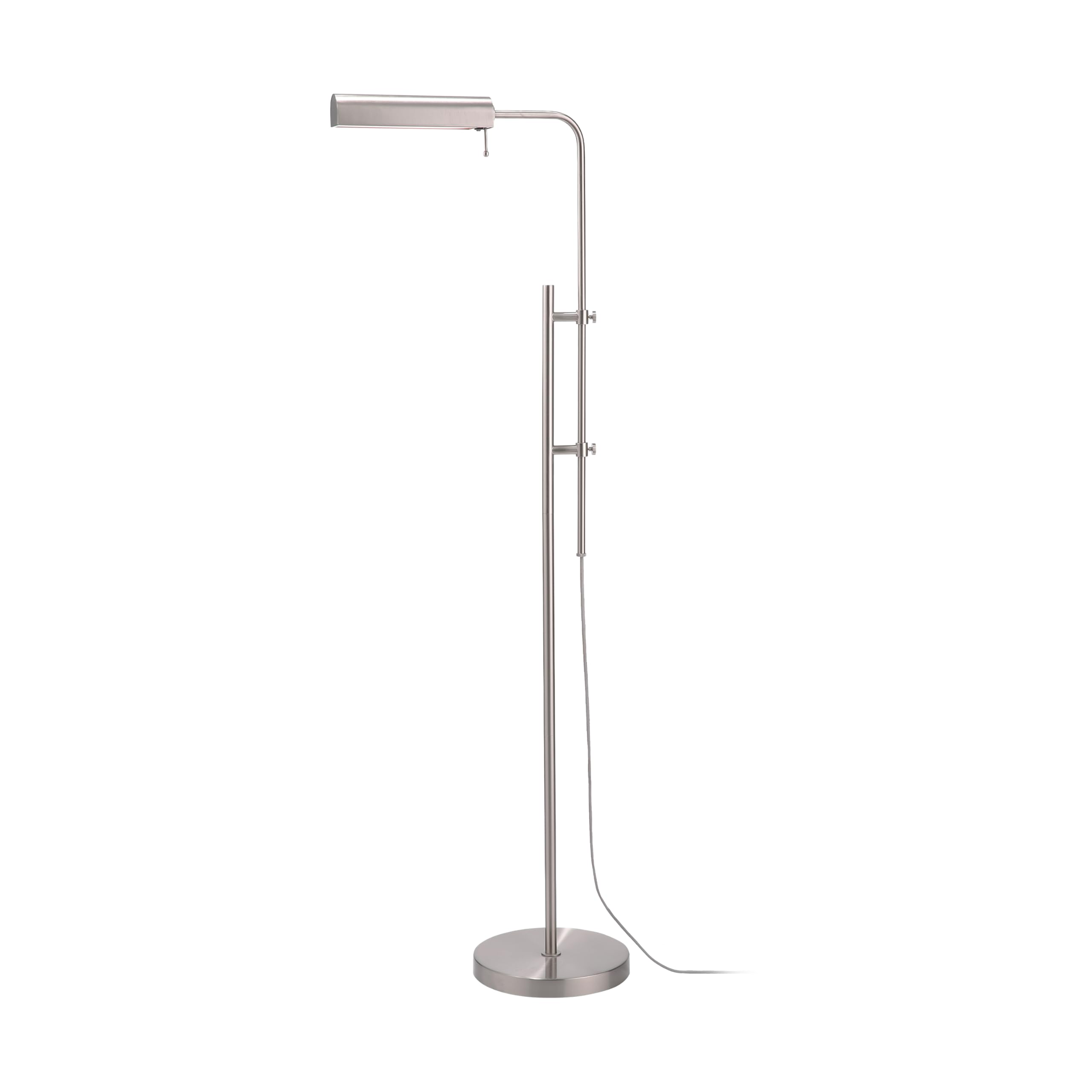OBright Cedric Adjustable Floor Lamp - 10W LED, Height 45-61 inches, Brushed Nickel, Industrial Design, Model OBE-FL25H