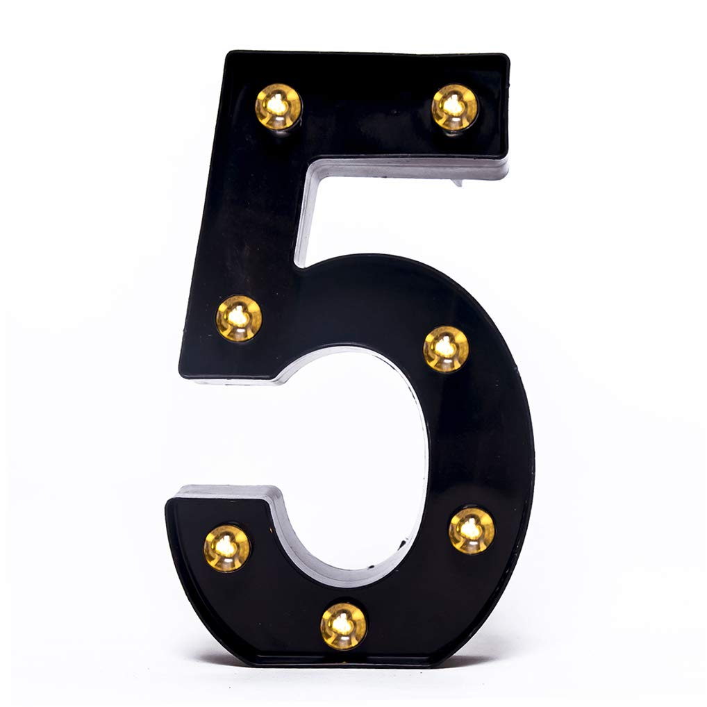 Foaky LED Marquee Number Lights Sign, Battery Powered, Plastic, Black, Night Light for Wedding, Birthday, Party, Home Bar Decoration