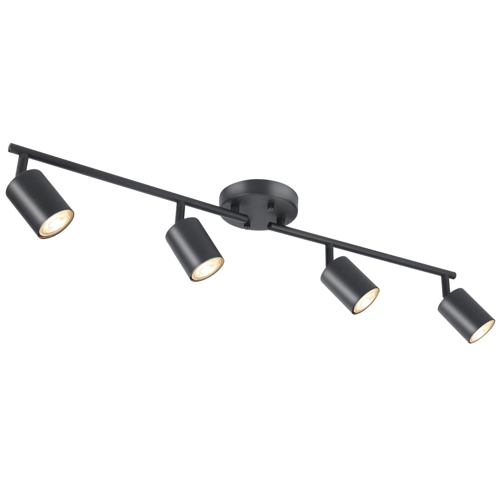 BoostArea LED 4 Light Track Lighting Kit, Black 4 Way Ceiling Spot Lighting, Flexibly Rotatable Light Head for Kitchen, Living R