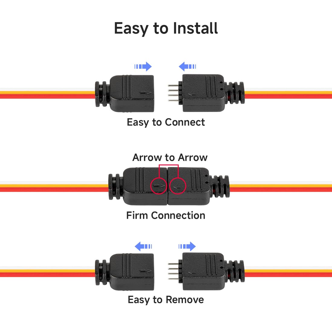 Btf-Lighting 10 Pairs 10Cm 4Pin With 3 Wires Jst Sm 22Awg Cable Male/Female Connector Plug For 3Pin Fcob Cob Cct Led Strip Light