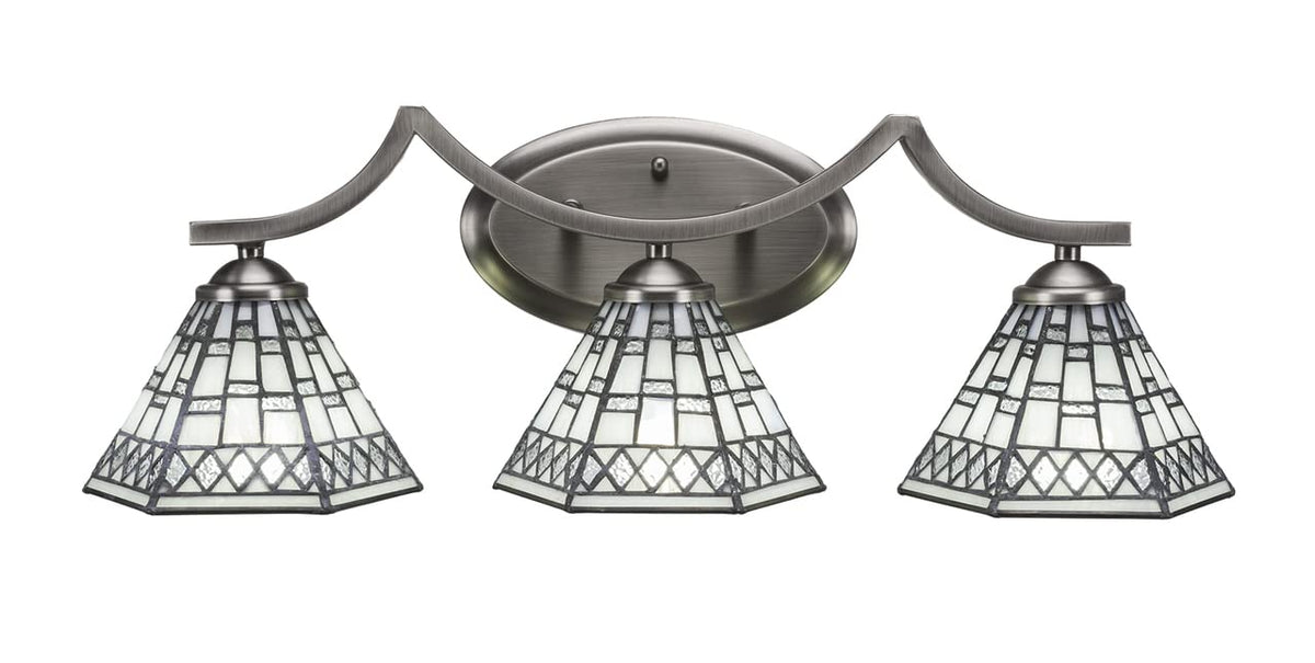 Toltec Lighting 553-Gp-9105 Zilo 3 Light Bath Bar With 7&quot; Pewter Tiffany Glass
