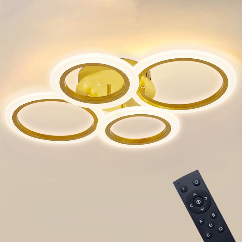 Modern Flush Mount Ceiling Light With Remote, 3000K-6000K Adjustable Color Temperature, Dimmable Led Ceiling Lamp 4-Ring Round C