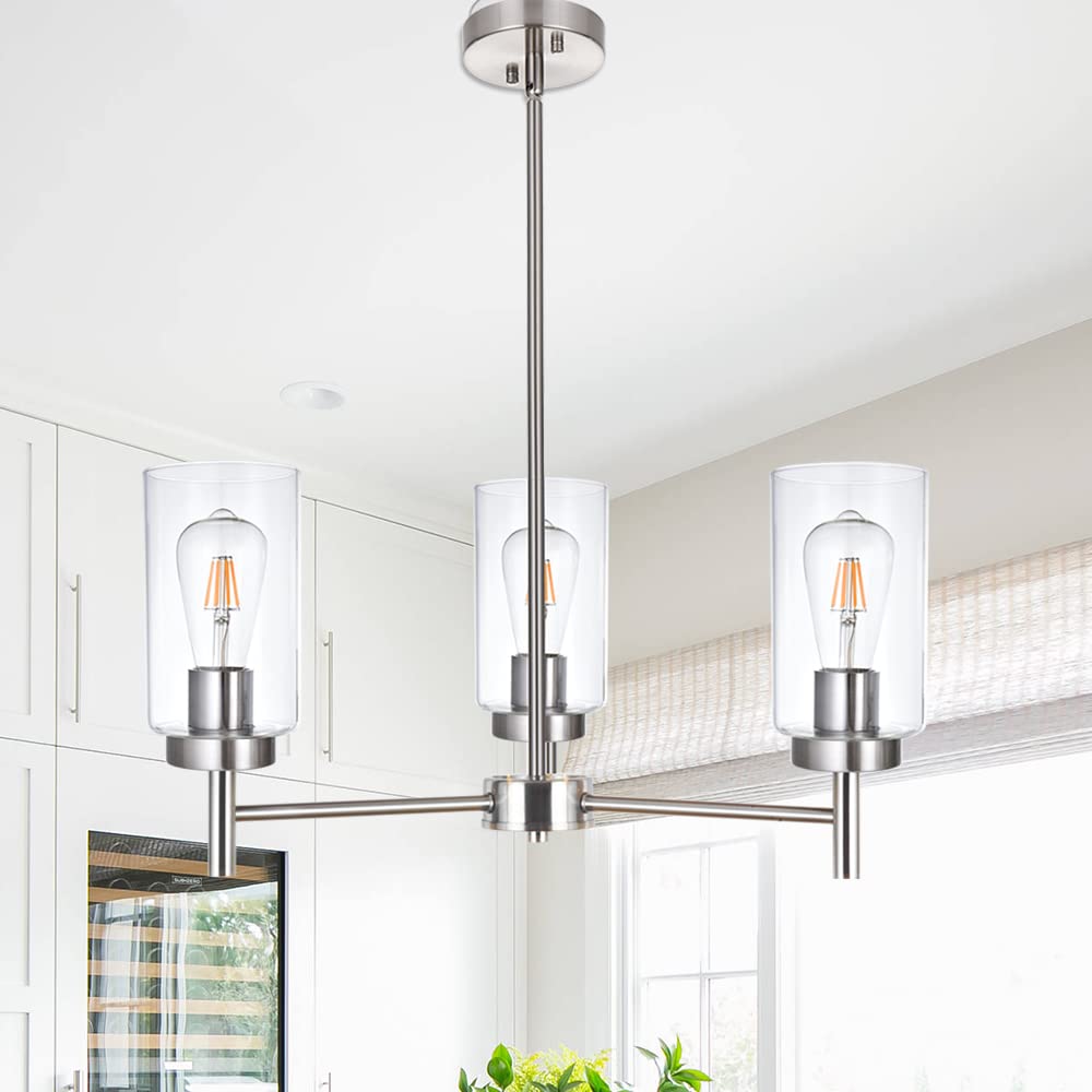 VINLUZ 3 Light Modern Chandeliers Metal Ceiling Fixture Brushed Nickel Industrial Pendant Lighting Model 1810-3-13