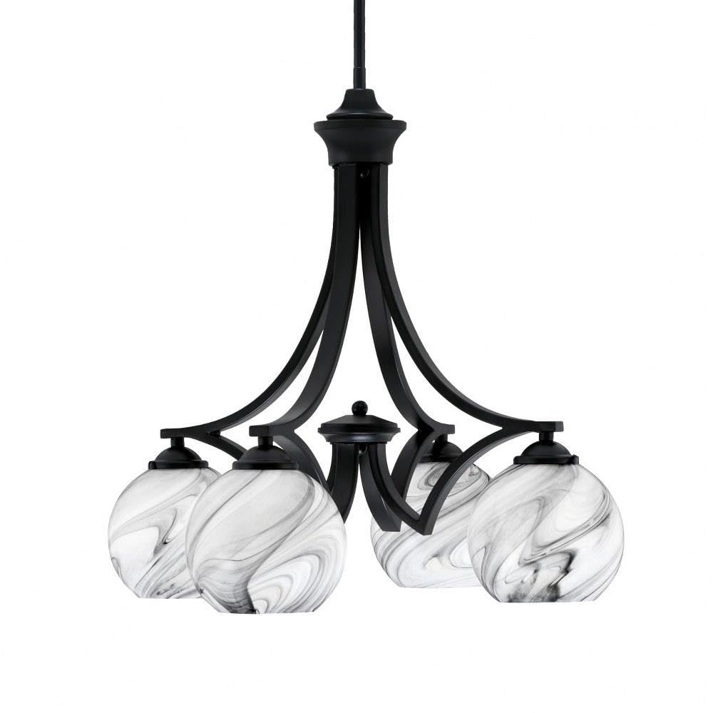 Toltec Lighting 568-MB-4109 Zilo - 4 Light Downlight Chandelier-19.5 Inches Tall and 20.75 Inches Wide, Finish Color: Matte Black, Glass Color: Onyx Swirl