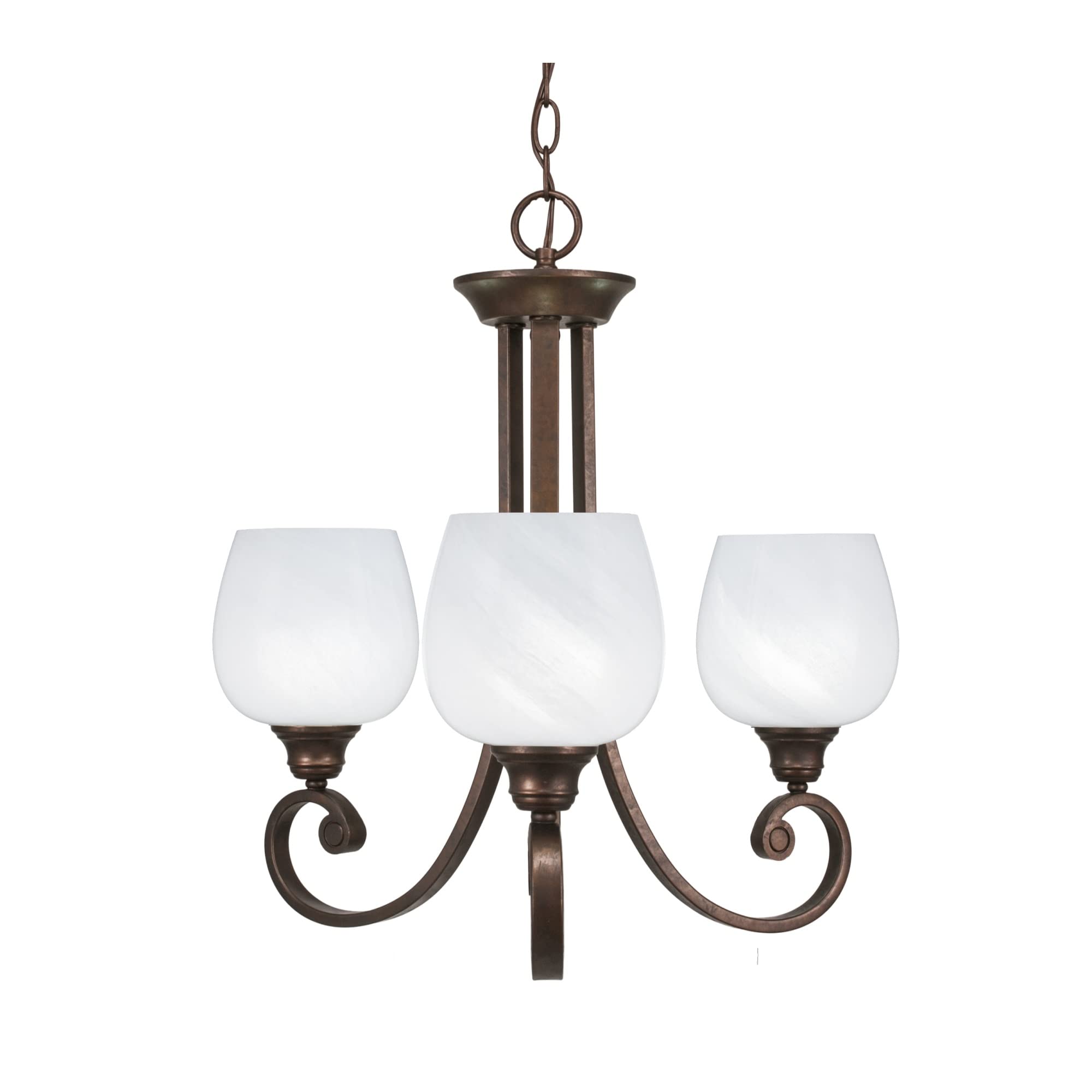 Curl Uplight, 3 Light, Chandelier Shown in Bronze Finish with 6&quot; White Marble Glass