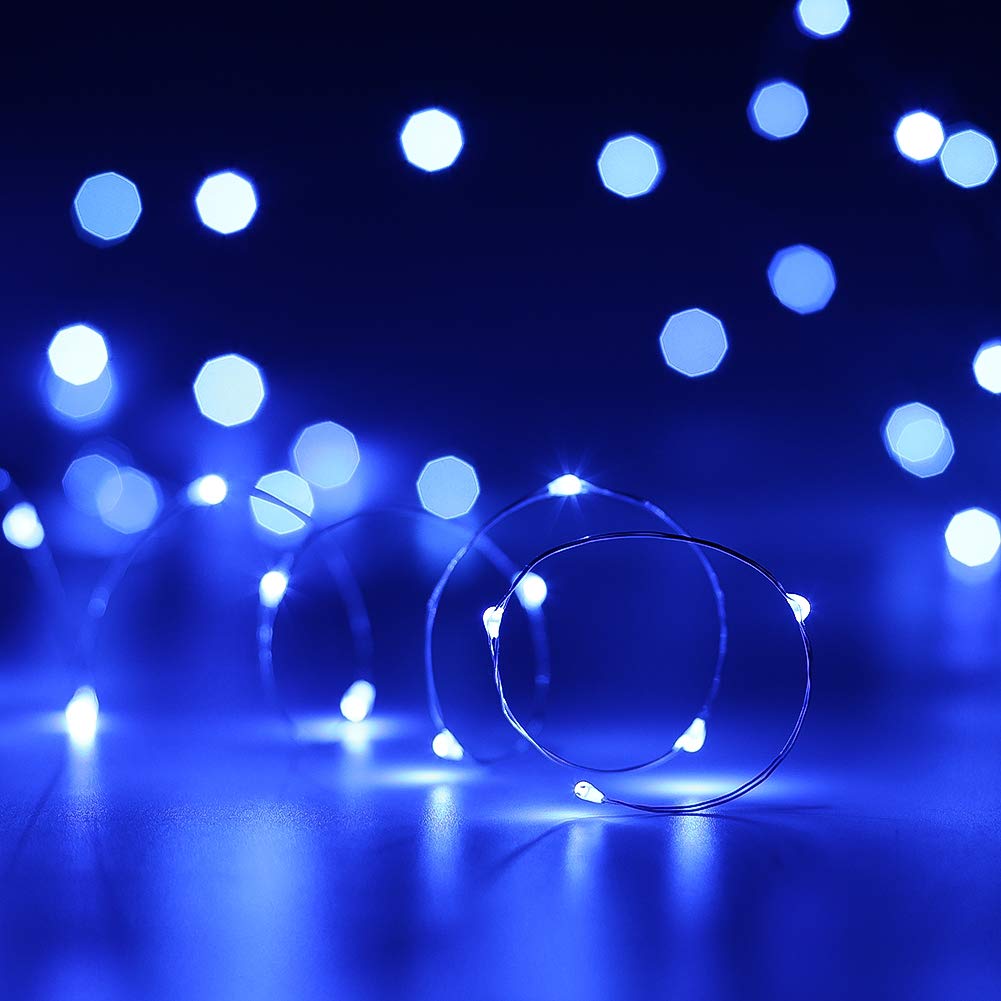 Ykb 6 Pack Blue Fairy String Lights Battery Operated Fairy Lights Starry String Lights On 3.3Ft/1M Silvery Copper Wire Diy Christmas Decoration Costume Wedding Party Halloween Easter