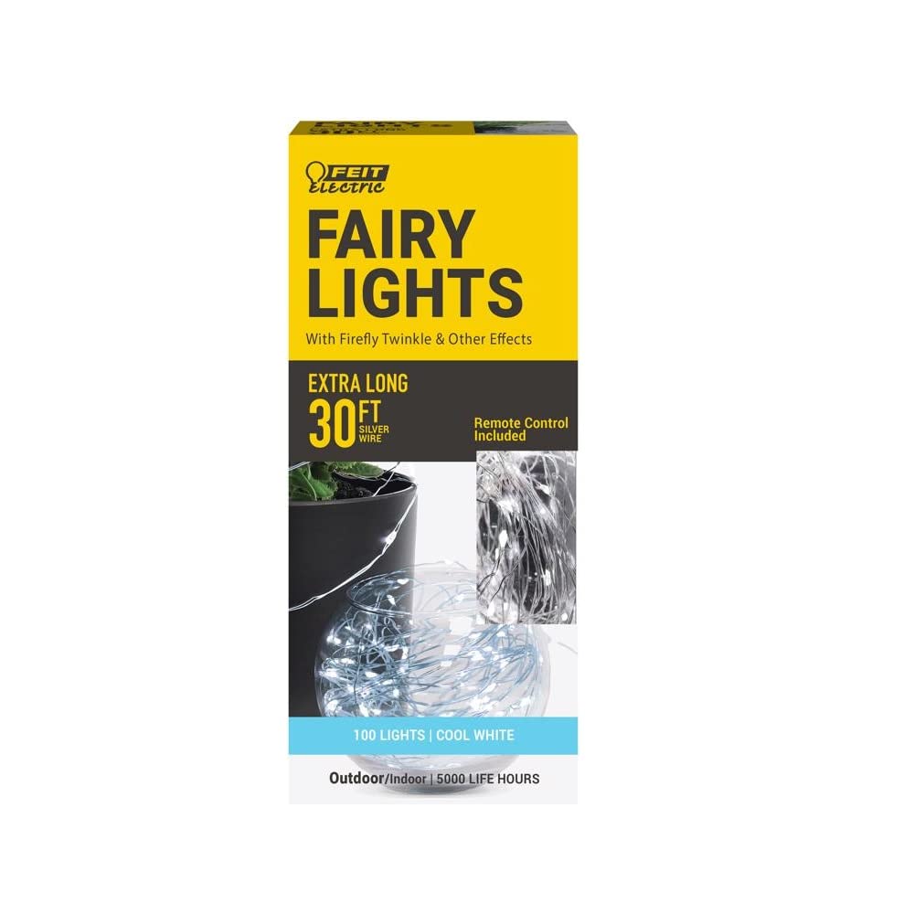 Feit String Lights LED Fairy Lights 30 ft, 100 Lights, Cool White, Model FY30-100/CW/SLV, Plastic, One Size