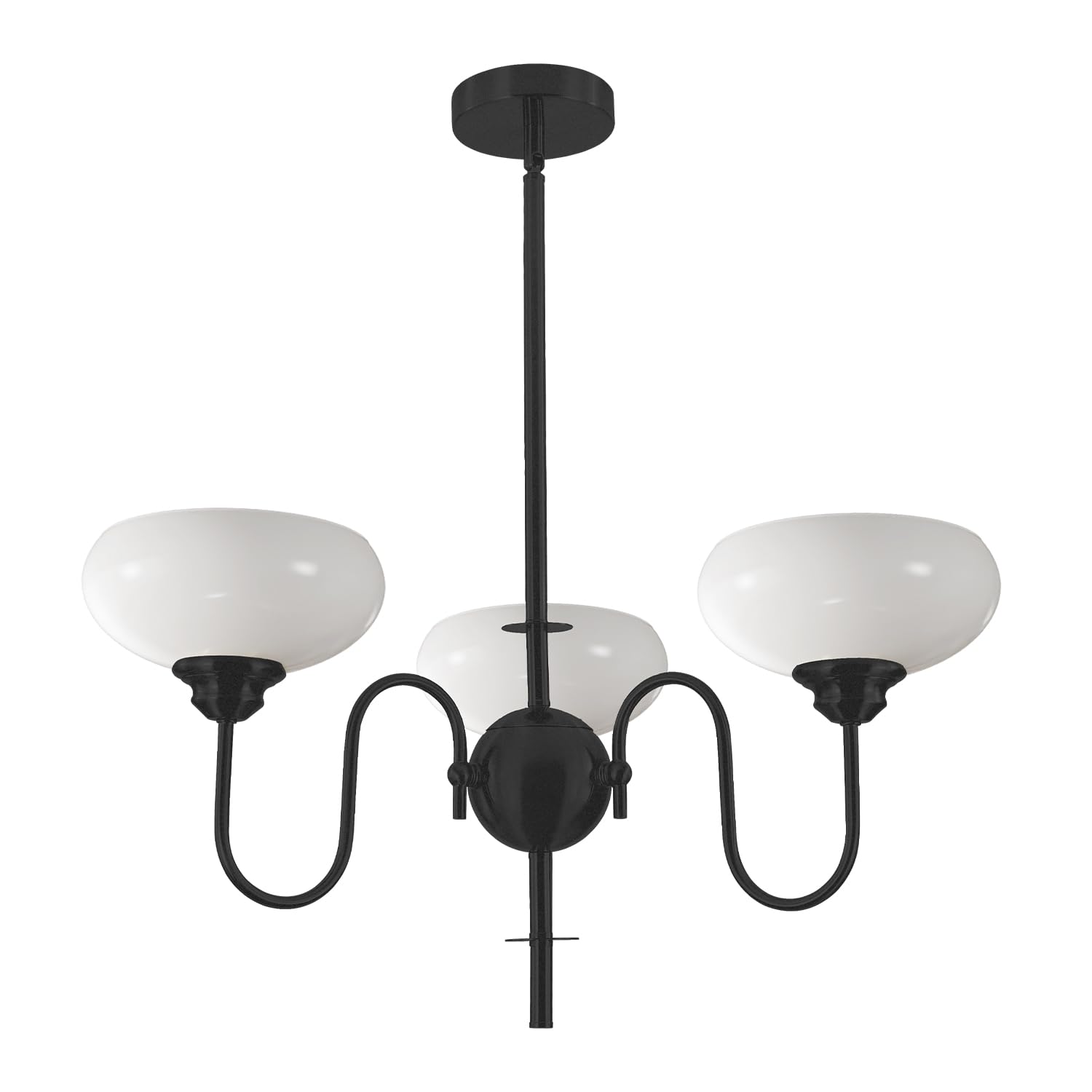 BOKT 3 Light French Chandeliers for Dining Room, Black Farmhouse Chandelier for Bedroom, Small Chandelier with Milk White Bowl G