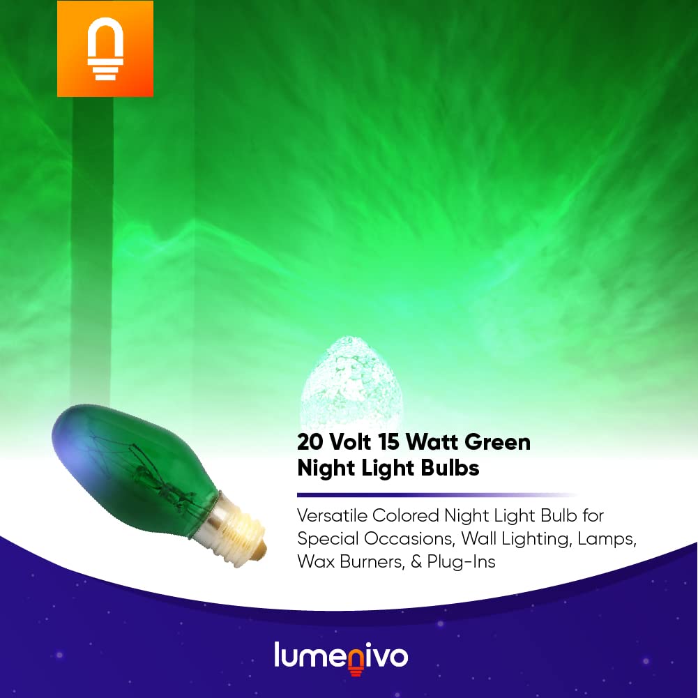 lumenivo Green Night Light Bulb 15W C7 for Scentsy Warmer - 10 Count