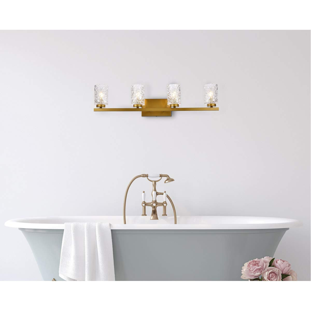 Living District Indoor Modern Home Decorative Bright Ceiling Cassie 4 Lights Bath Sconce in Brass with Clear Shade