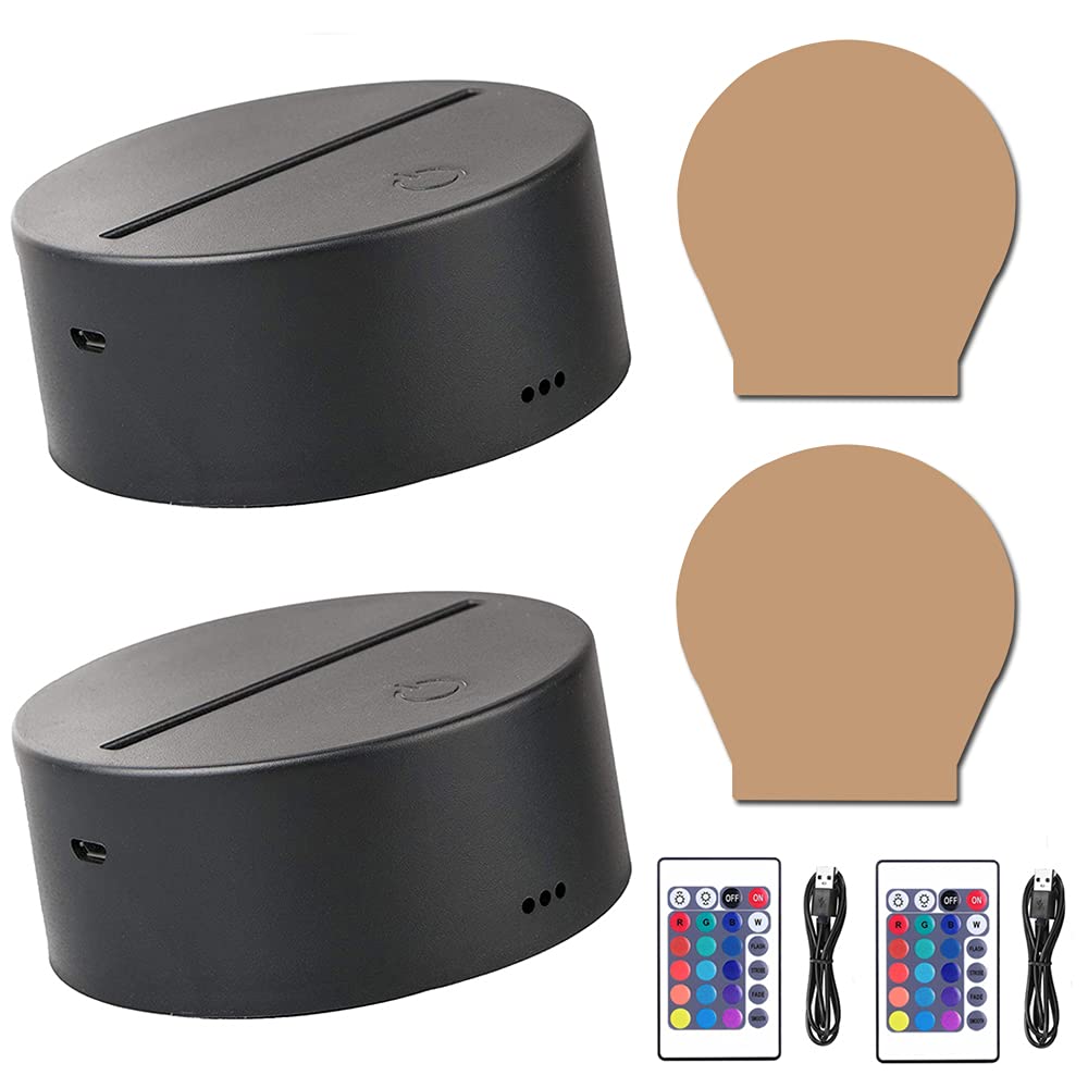 NiceCo 2 Pack 3D LED Night Light Lamp with Remote Control, Adjustable 7 Colors, Model LWQ122T, Colorful Base