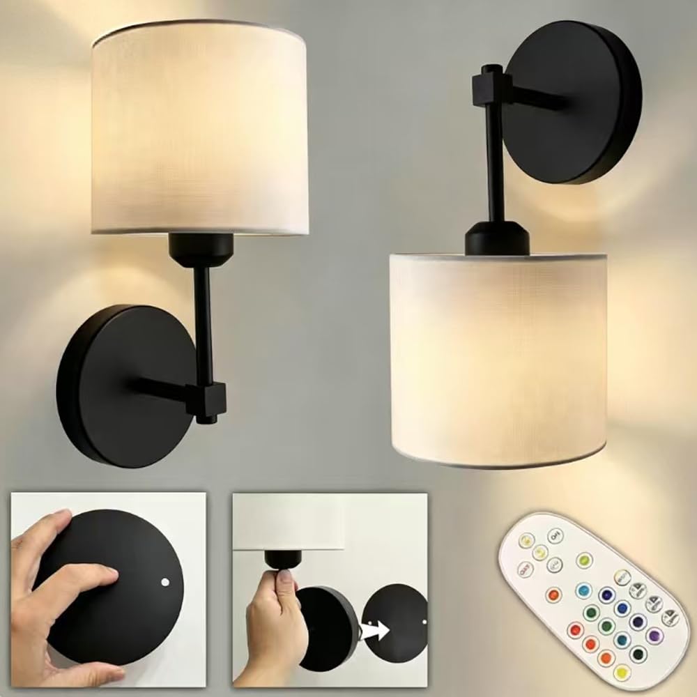 No Drill Peel and Stick Cordless Rechargeable Wall Sconces Battery Operated, Set of 2 Easy Install No Wiring Adhesive Wall Light