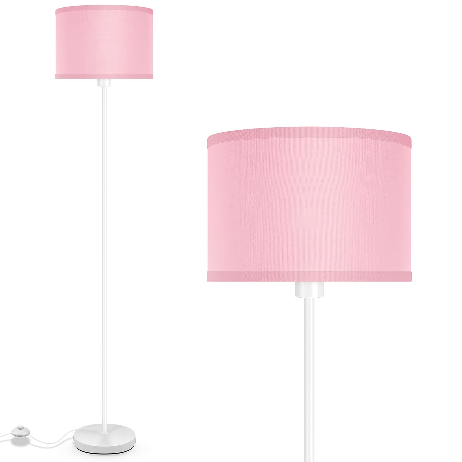 Floor Lamp, Standing Lamp, Short Floor Lamp with Pink Lampshade, 59'' Tall Lamp for Bedroom, Foot Switch, Simple Corner Pole Lam