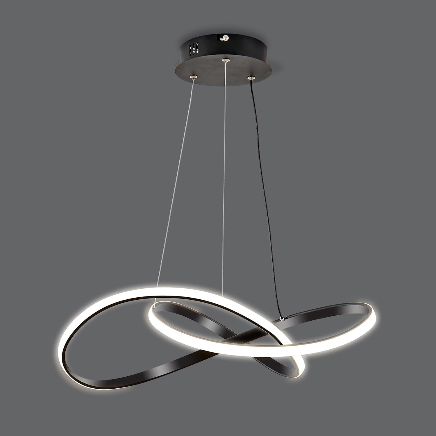 Viruhaka Black Modern Led Pendant Light Fixture - Irregular Ring Design For Dining & Living Room