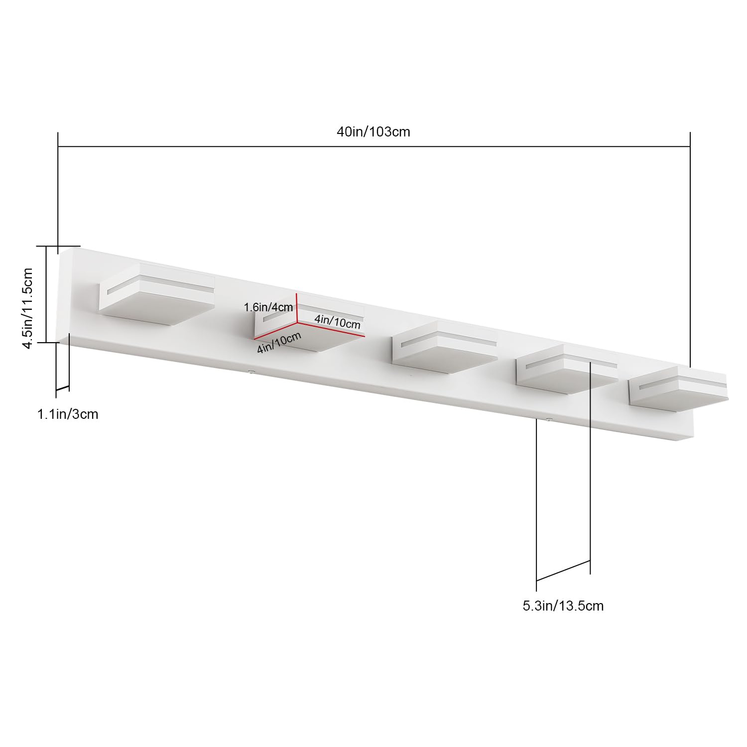 SineRise 5-Light LED Bathroom Vanity Light Fixture, 40-Inch Matte White Acrylic, Cool White 6000K, Stainless Steel Model 7ade2610-0dec