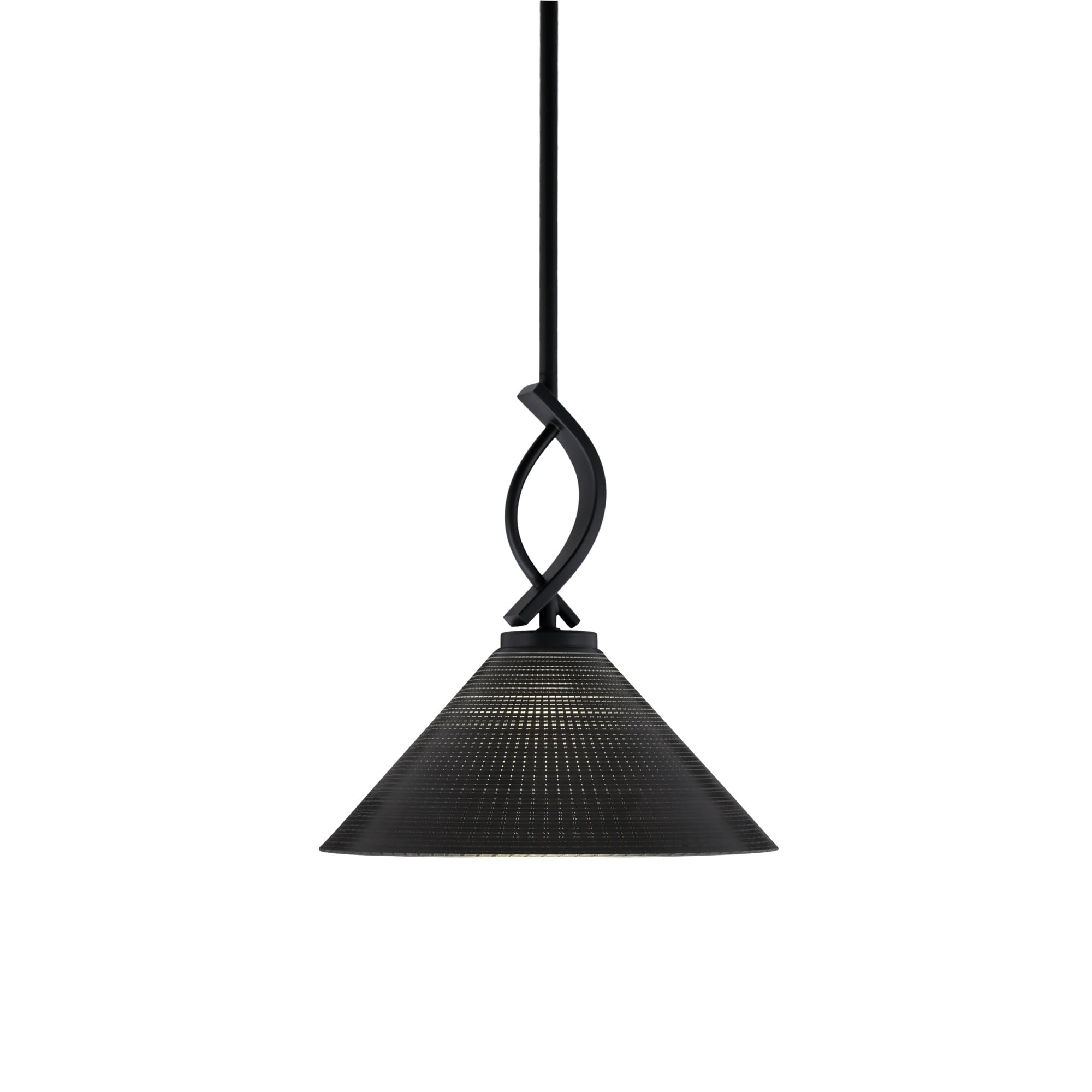 Cavella 1 Light Stem Mini Pendant Shown in Matte Black Finish with 12&quot; Black Matrix Glass