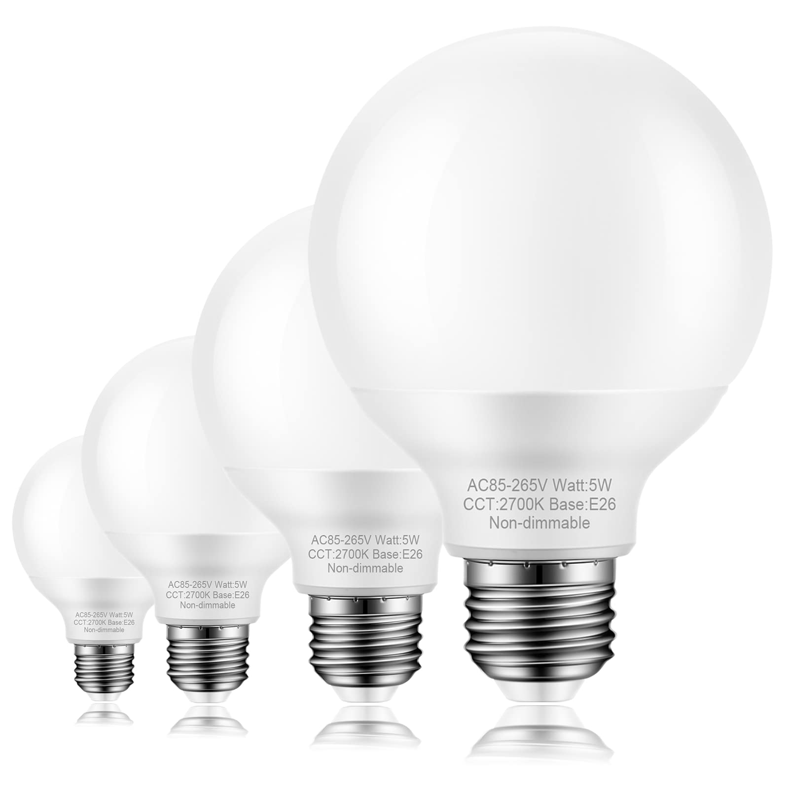 Marxlait 4 Pack Warm White Bathroom Light Bulbs, 60 watt Equivalent, E26 Medium Base, G25 LED Globe Light Bulbs for Bathroom Van