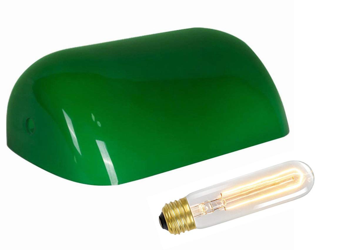 B&P Lamp Cased Green Glass Lamp Shade Replacement Bankers Lamp Or Pharmacy Shade With Bulb