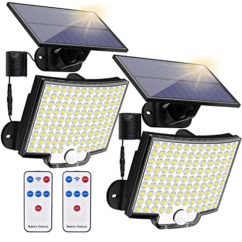 KERNOWO Solar Lights Outdoor, 106 LED 3000LM Motion Sensor Flood Lights, Dusk to Dawn, 16.5Ft Cable, IP65 Waterproof, 2 Pack, Model