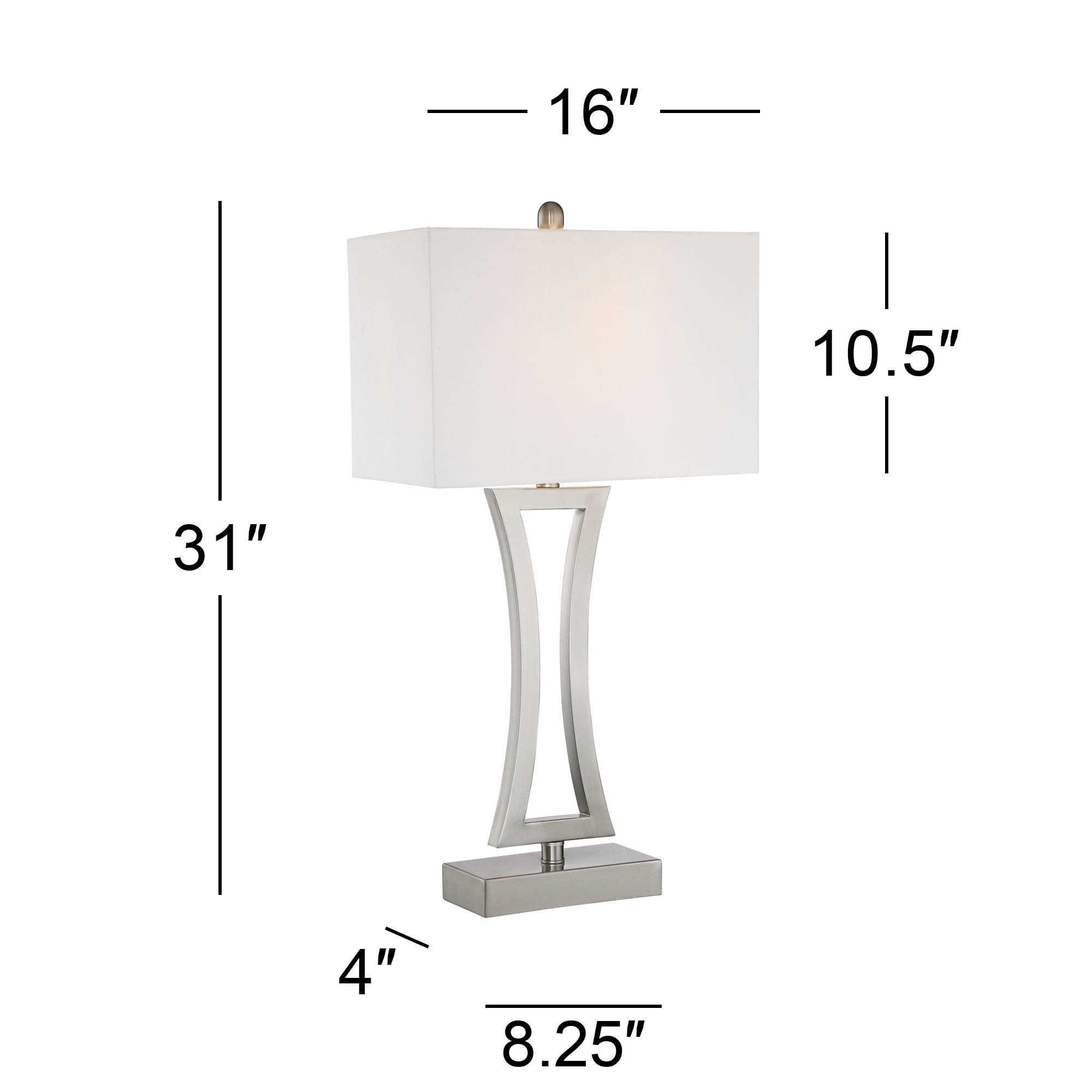 360 Lighting Roxie Modern Table Lamps 31 Tall Set Of 2 With Dimmers Brushed Nickel Off White Fabric Rectangular Shade For Bedroo