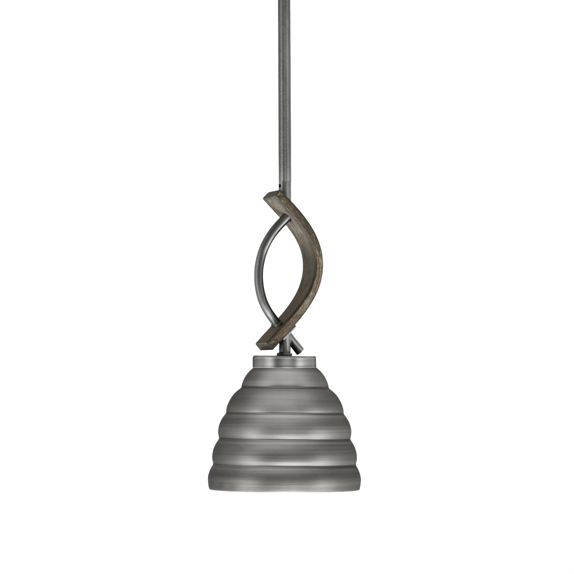 Toltec Lighting Monterey Stem Hung Mini Pendant - 6in Graphite Beehive Metal Shade, Distressed Wood-Look Finish