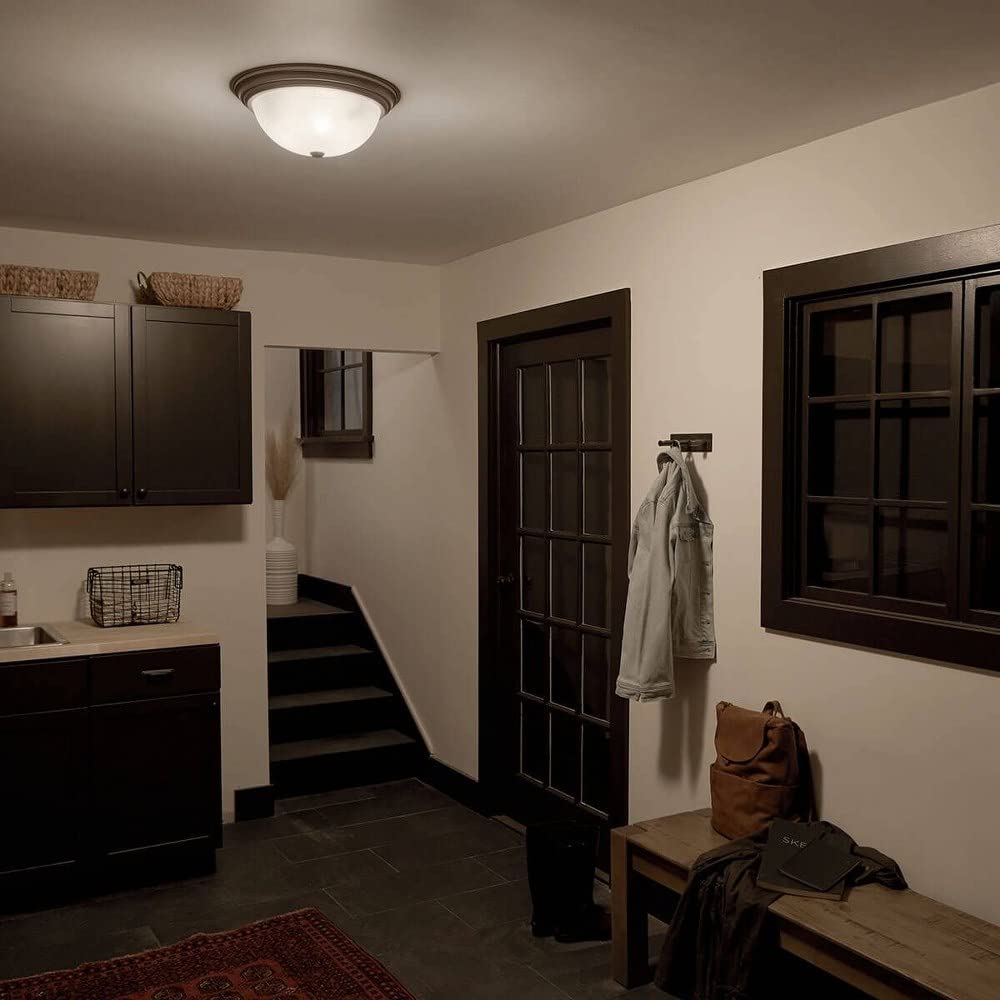 Kichler Flush Mount Ceiling Light 15.25in 3-Light Brushed Nickel Clear Satin Etched Glass Model 8110NI