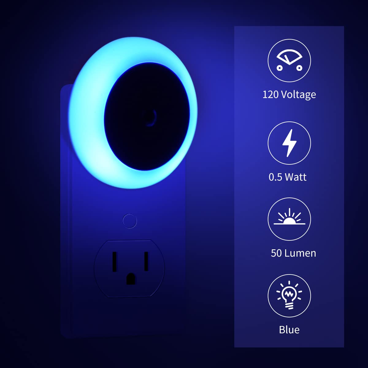 Kinur 6 Pack Blue, Led Night Lights Plug Into Wall With Dusk To Dawn Sensors, Plug In Night Lights For Kids Room, Bedroom, Bathr