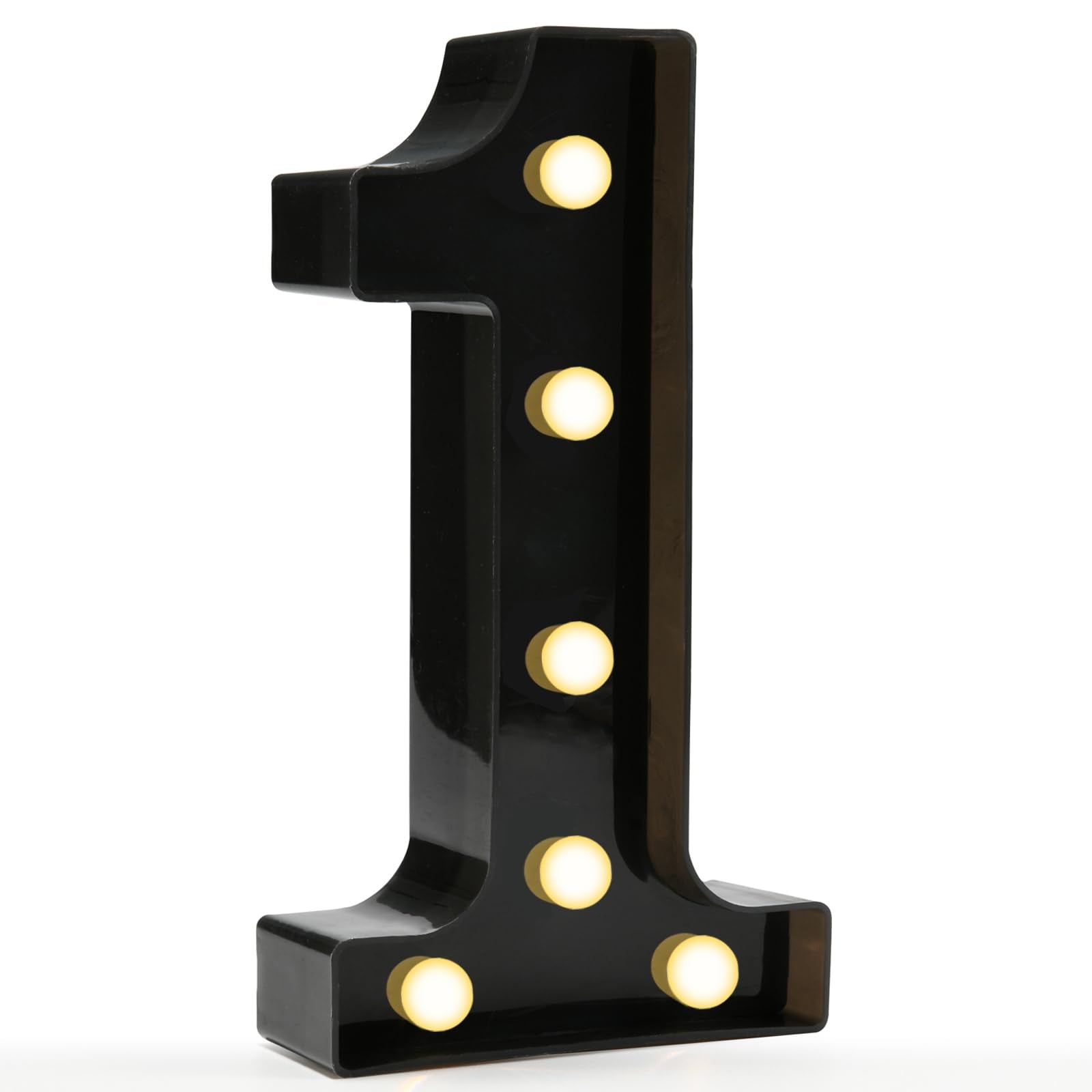 Pooqla Decorative Led Light Up Number Letters, Black Plastic Marquee Number Lights Sign for 1st 10th 21th Birthday Party Wedding Decor Battery Operated Black Number 1