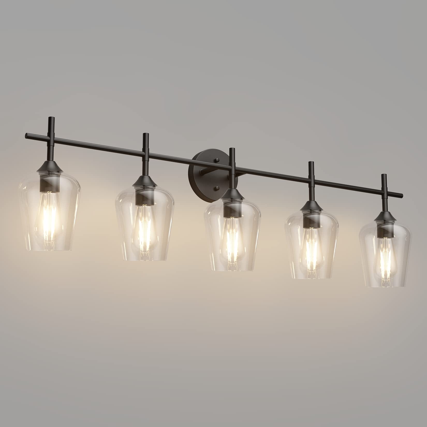 Ralbay Vintage Black Bathroom Vanity Light 5-Light Industrial Matte Black Finish Glass Fixtures Model 1117-5T