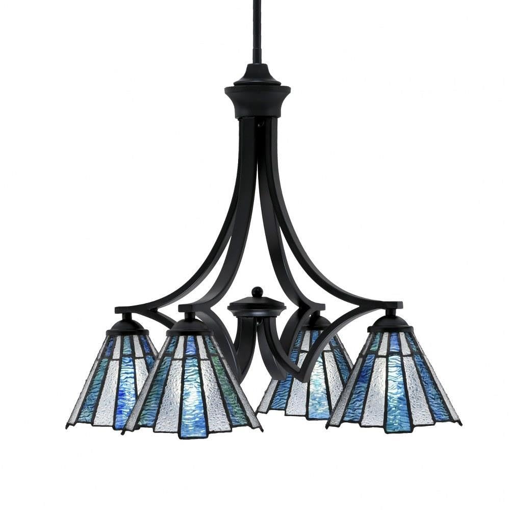 Toltec Lighting 568-MB-9325 Zilo - 4 Light Downlight Chandelier-19.5 Inches Tall and 22.25 Inches Wide, Finish Color: Matte Black, Glass Color: Sea Ice Art