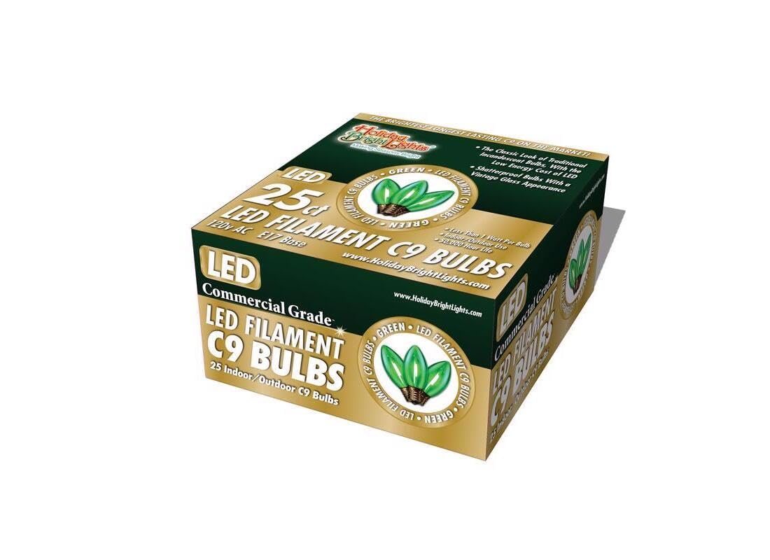 Holiday Bright Lights C9 LED Christmas Light Bulbs, Smooth Transparent, Green, Copper Material