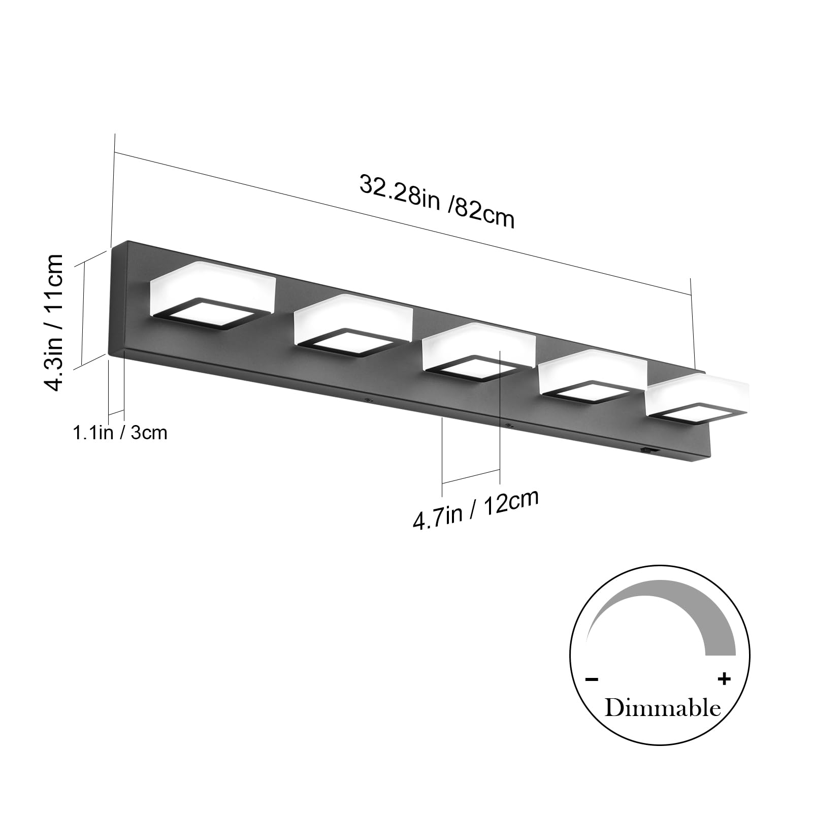 Ralbay Black Vanity Lights 34 Inch Dimmable LED 5 Color Temperature Acrylic Fixtures