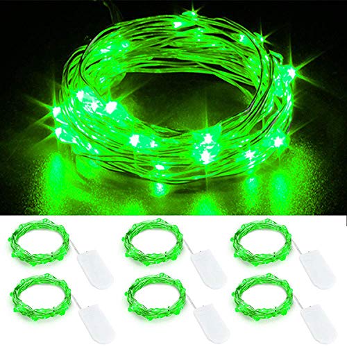 YKB Green LED Fairy String Lights, 20 Mini LEDs, 3.3FT Copper Wire, Battery Powered, 6 Pack for Wedding & Holiday Decorations